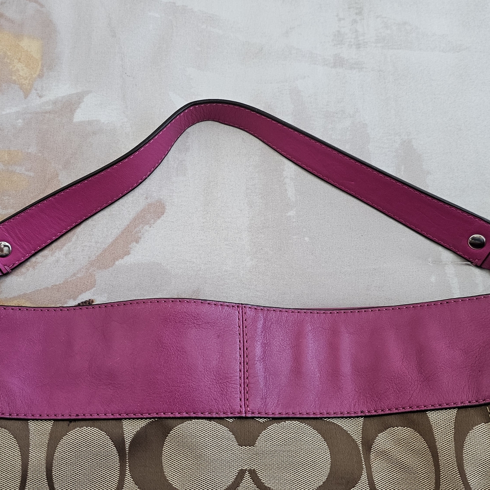 Coach Signature Canvas Shoulder Bag - Pink and Brown - Picture 3 of 15